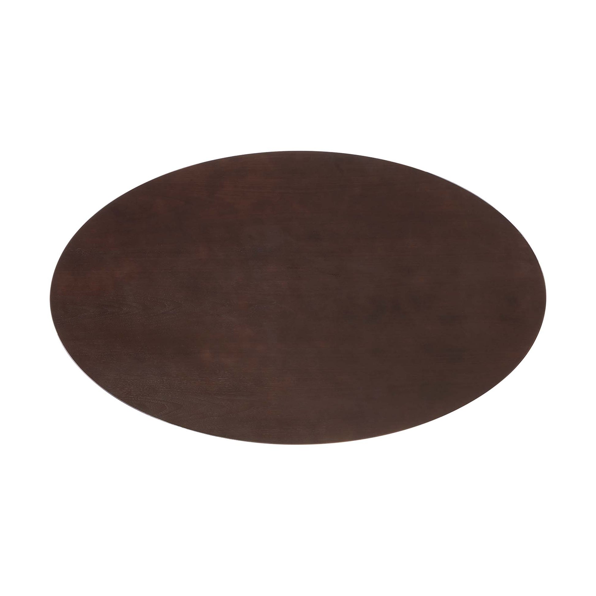 Dark espresso oval wood dining table with smooth finish, rustic-modern style.