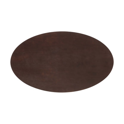 Dark espresso oval wood dining table with smooth finish, rustic-modern style.