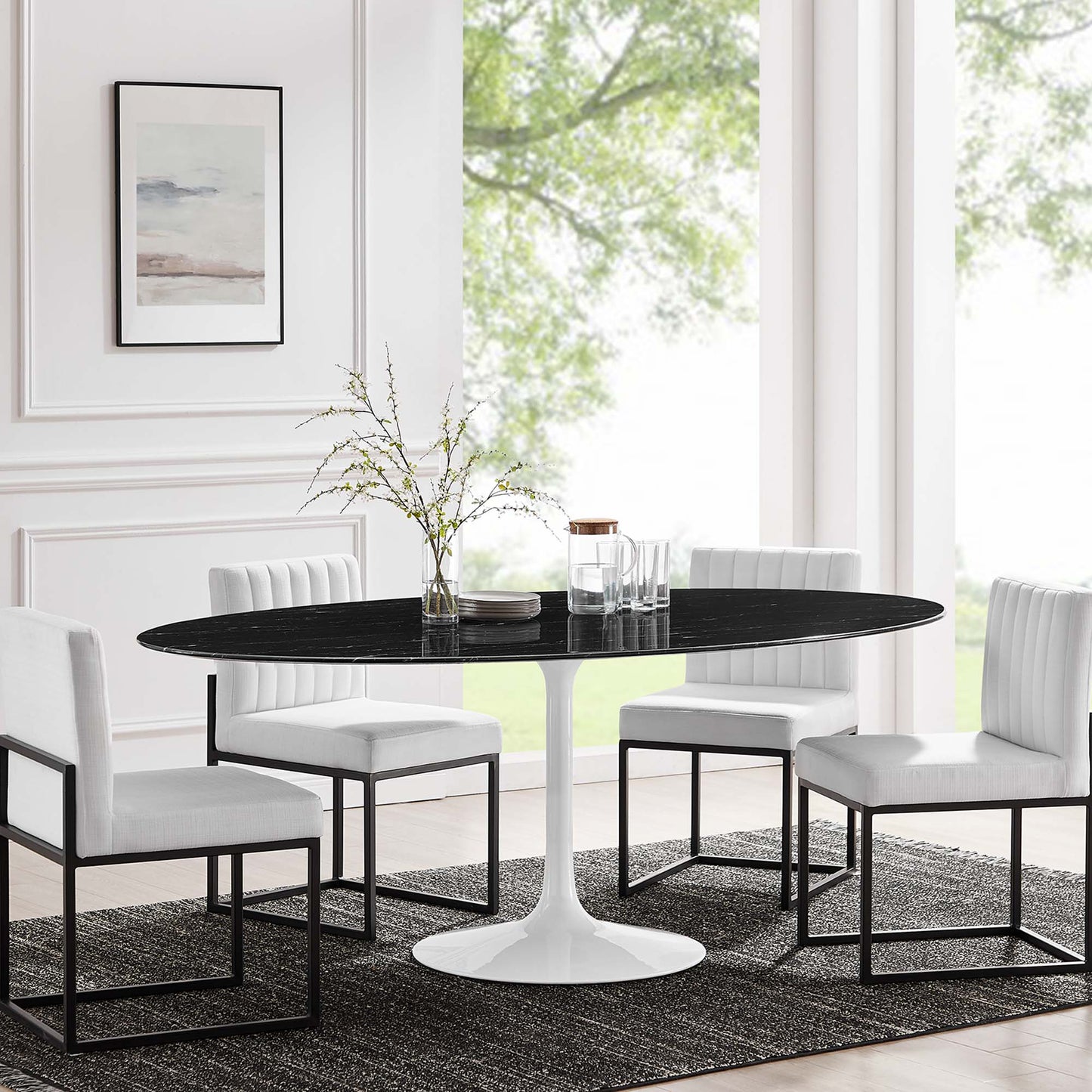 Modway Outlet Lippa 78" Oval Faux Marble Dining Table by Modway  Bar and Dining Furniture White Black - EEI-5198-WHI-BLK
