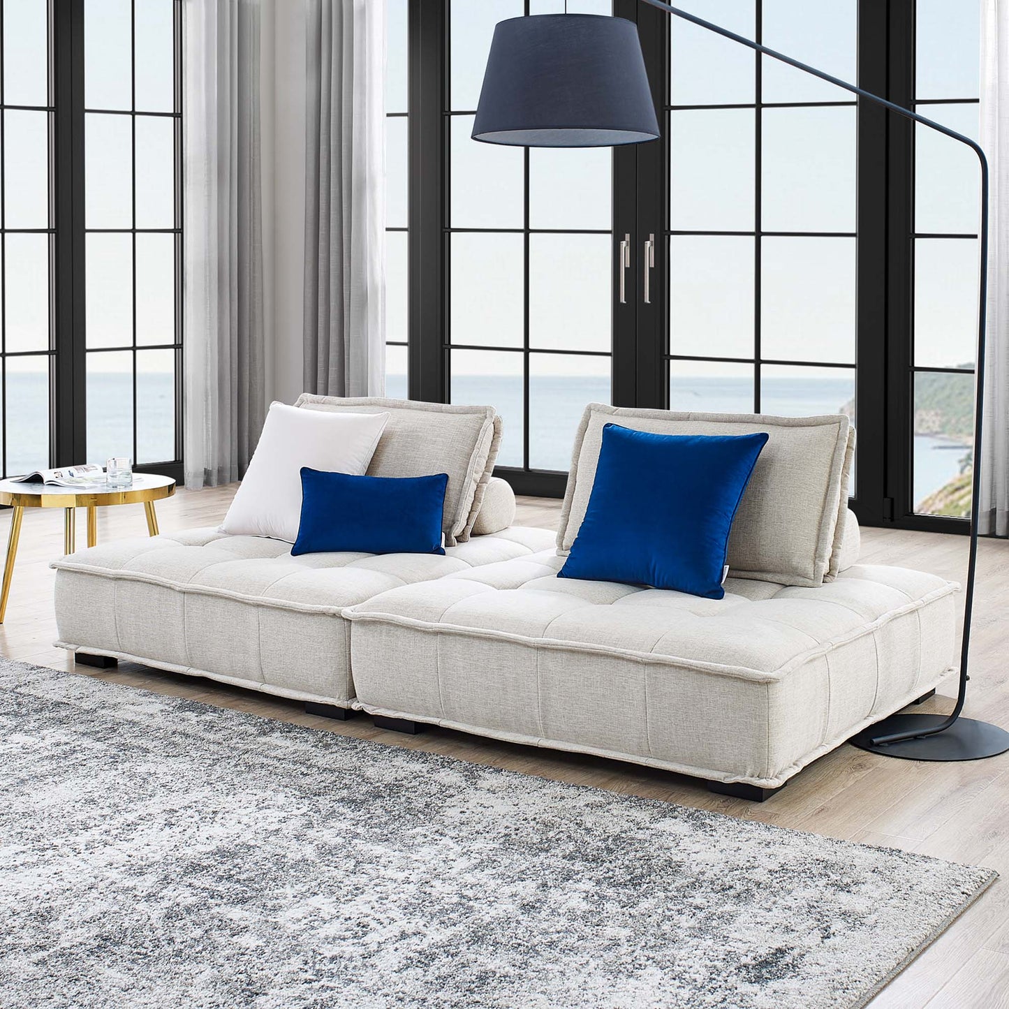 Modway - Saunter 2-Piece Tufted Fabric Fabric Loveseat by Modway  Living Room Sofas and Armchairs Brown - EEI-5204-BEI