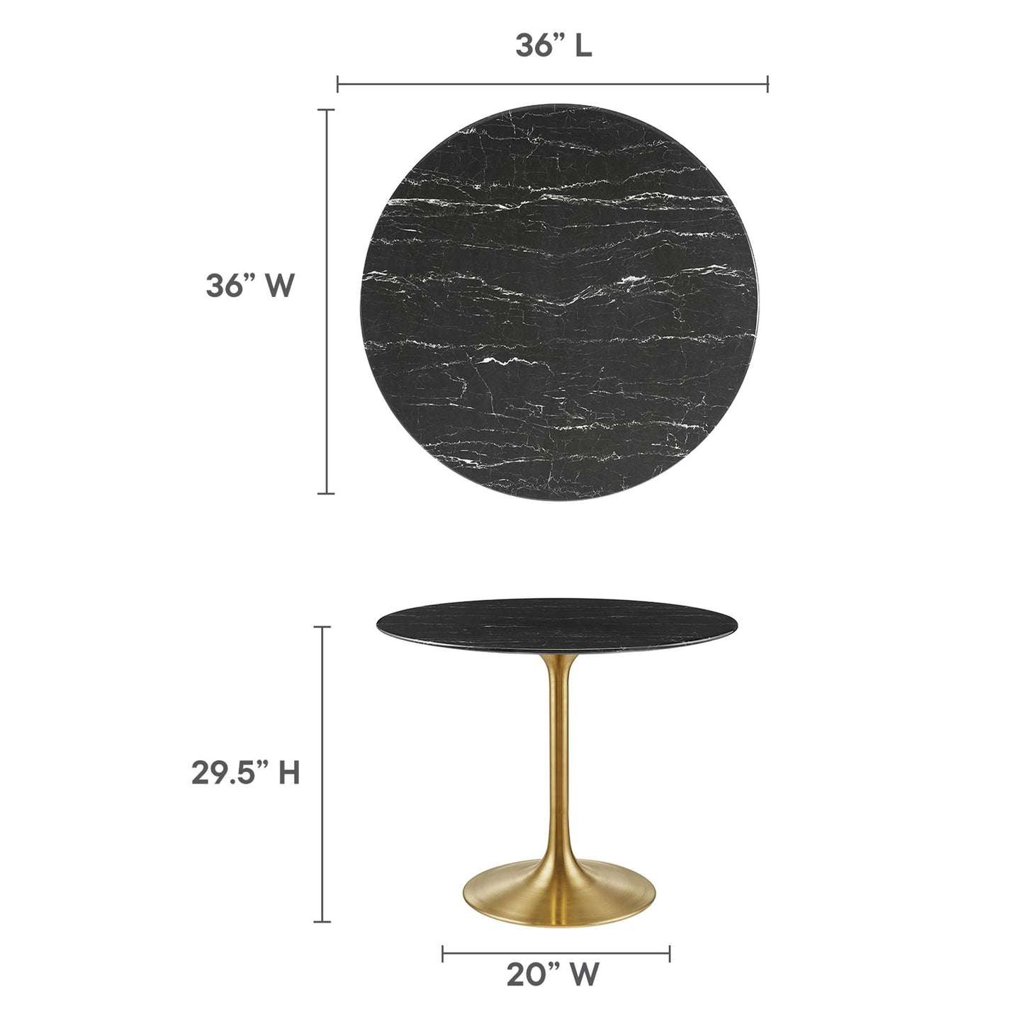 Modway - Lippa 36" Round Faux Marble Dining Table by Modway  Bar and Dining Bar and Dining Tables Black - EEI-5225-GLD-BLK