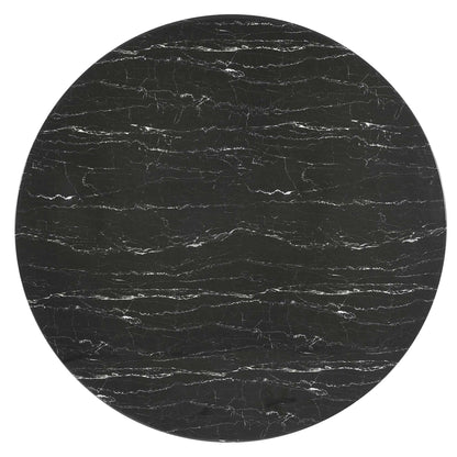 Round 60" faux marble dining table top, black with subtle white veining.