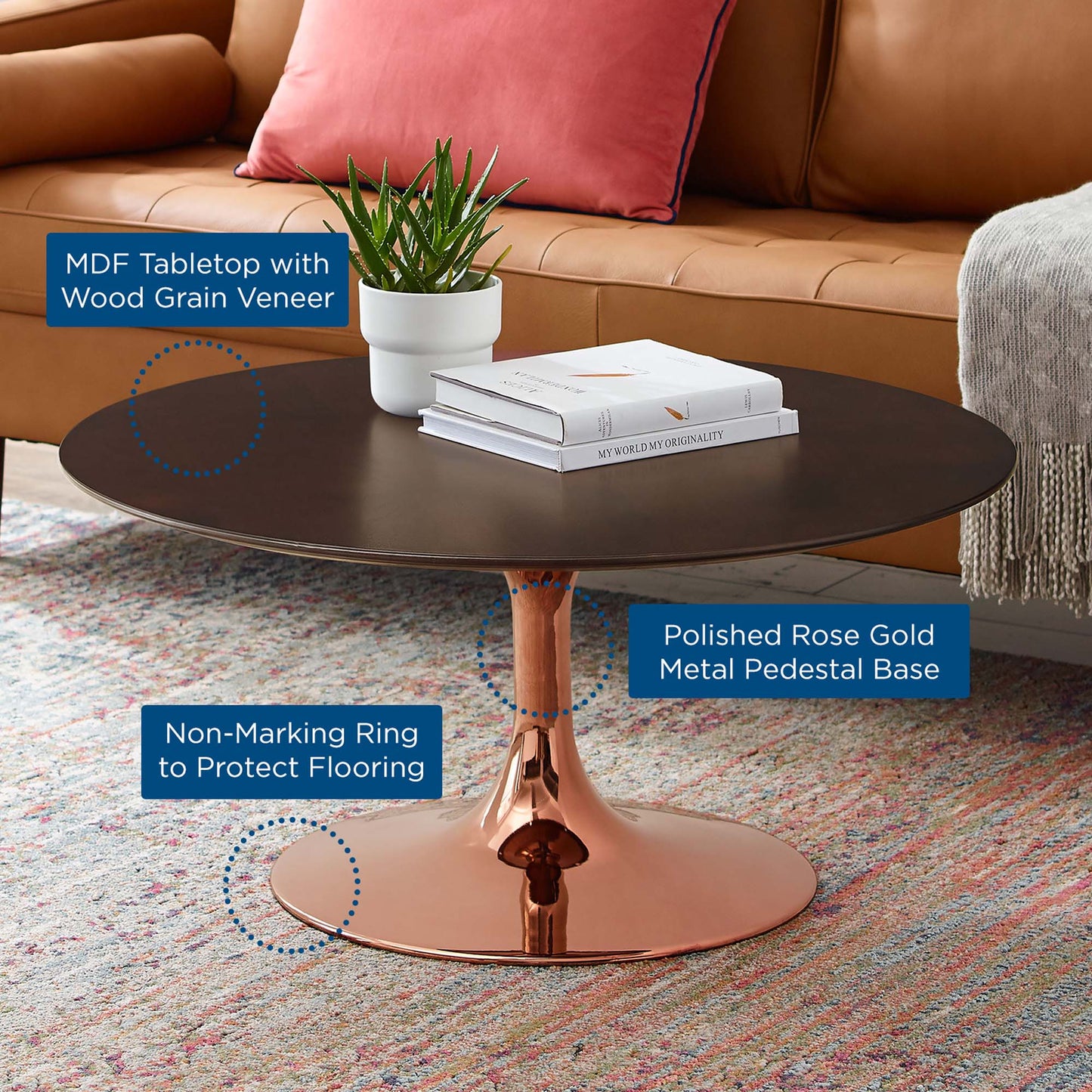 Modway Outlet Lippa 36" Round Wood Coffee Table by Modway  Living Room Furniture Rose Cherry Walnut - EEI-5277-ROS-CHE