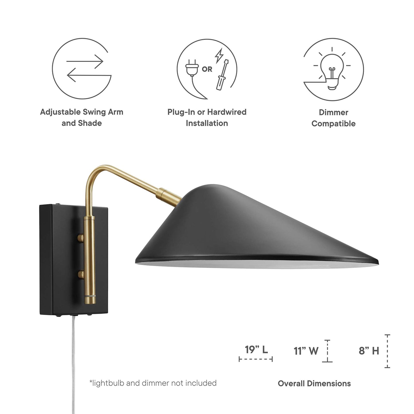 Modway - Journey 7" Swing Arm Wall Sconce by Modway  Lighting Ceiling Lamps Black - EEI-5296-BLK