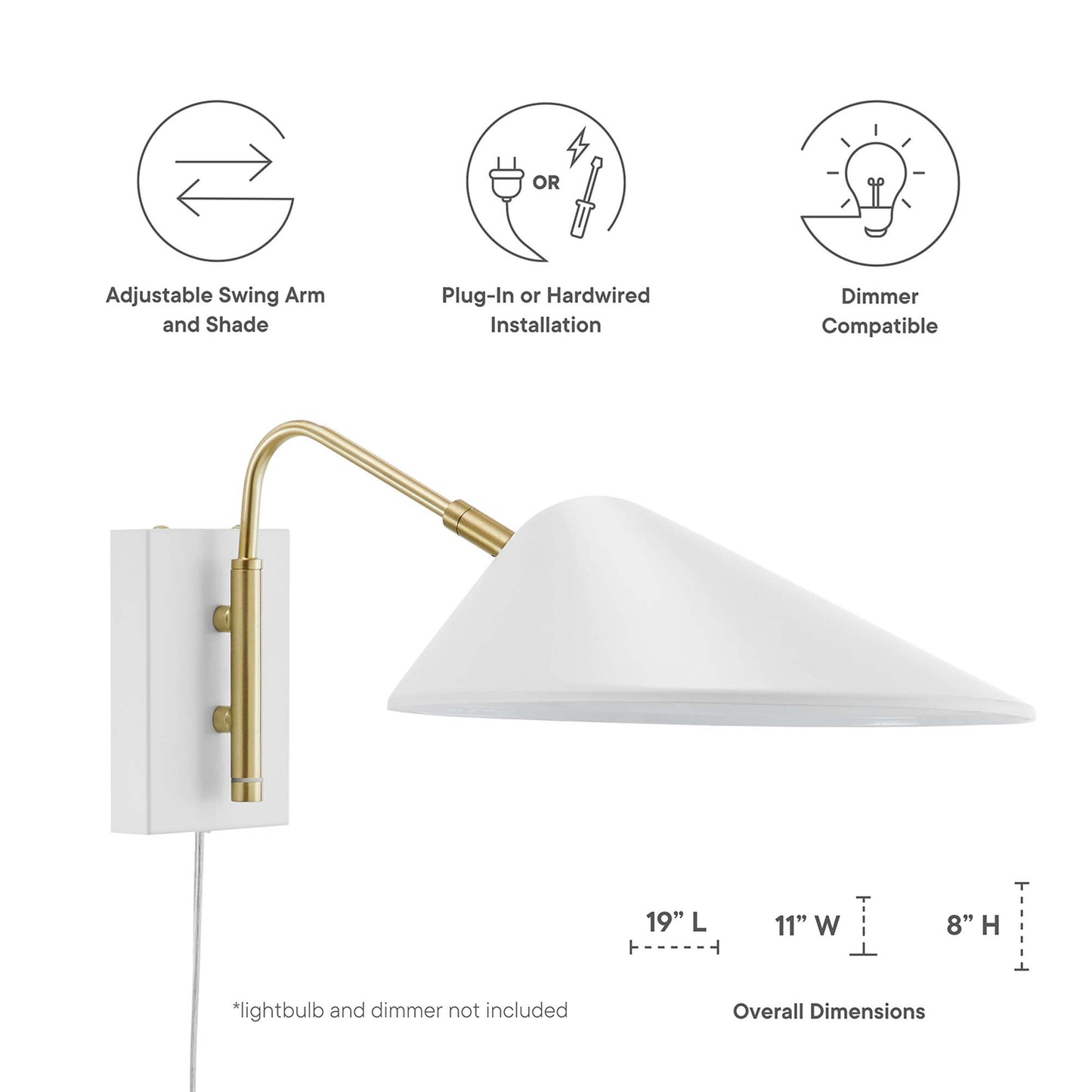 Modway - Journey 7" Swing Arm Wall Sconce by Modway  Lighting Ceiling Lamps White - EEI-5296-WHI