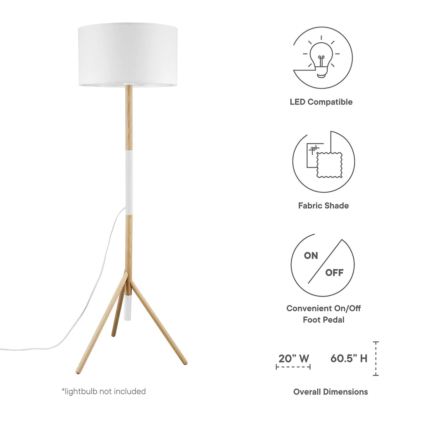 Modway Outlet Natalie Tripod Floor Lamp by Modway  Lighting Lighting White Natural - EEI-5305-WHI-NAT