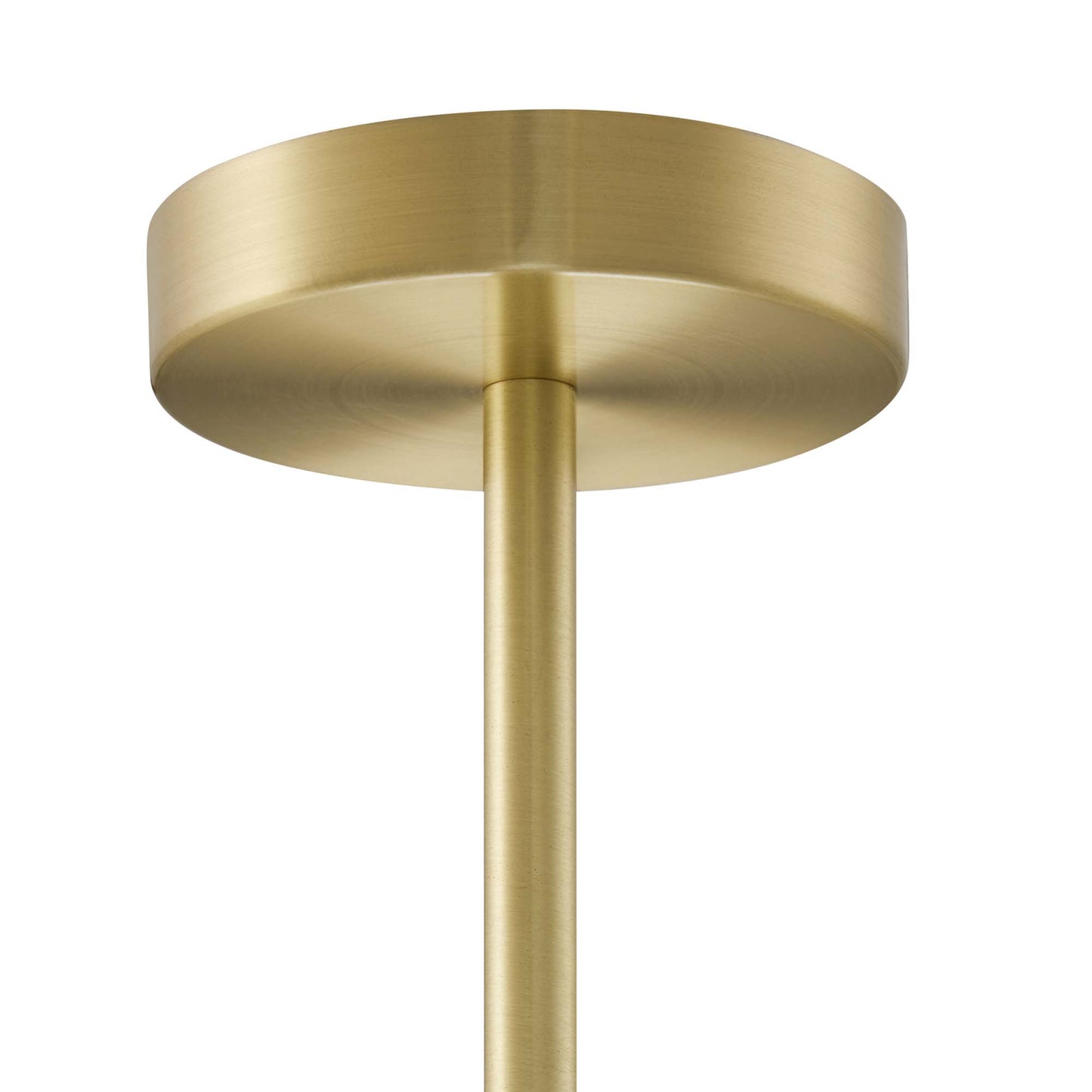 Brass brushed gold ceiling mount with round canopy and slender vertical rod.
