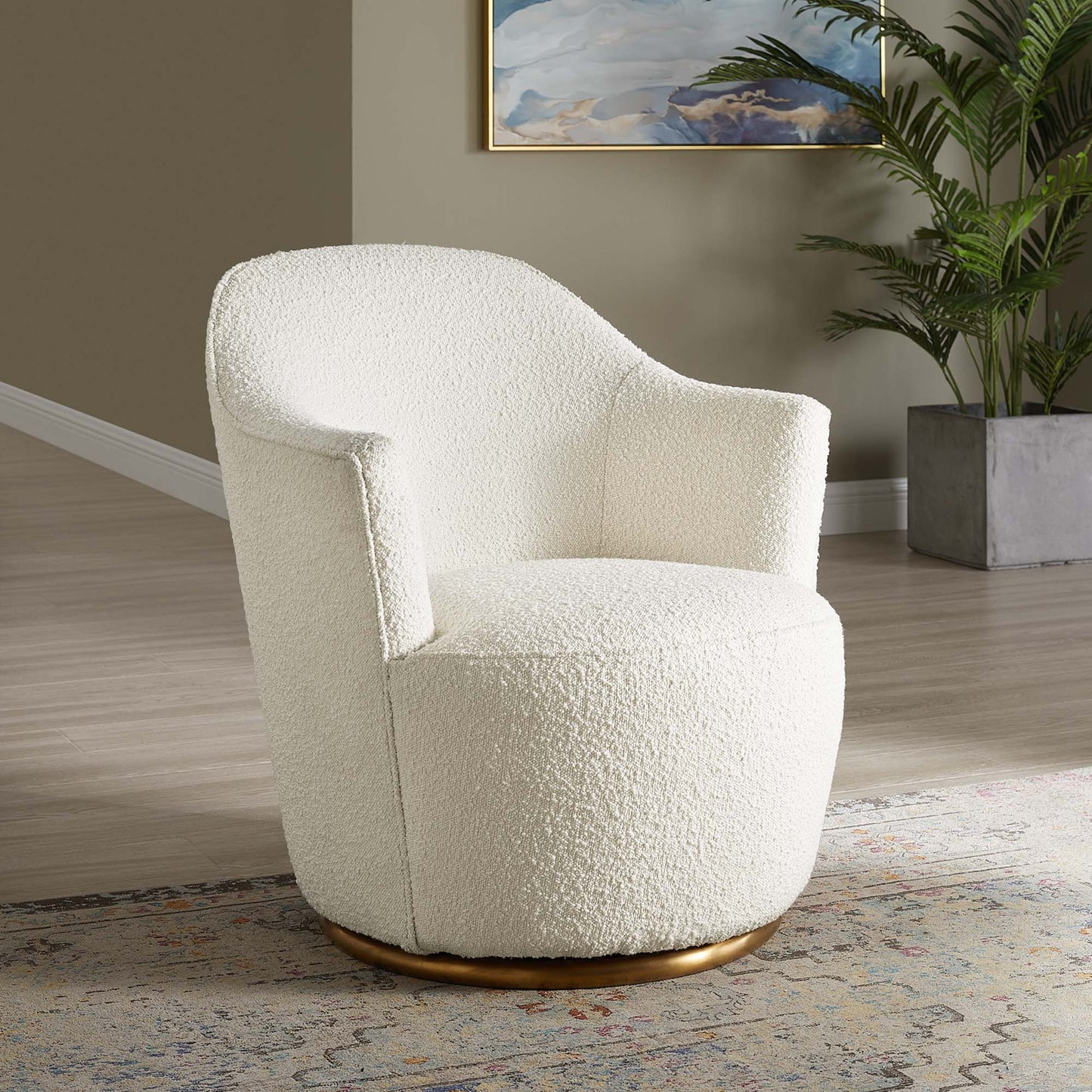 Modway - Nora Boucle Upholstered Swivel Chair by Modway  Living Room Sofas and Armchairs White - EEI-5311-WHI