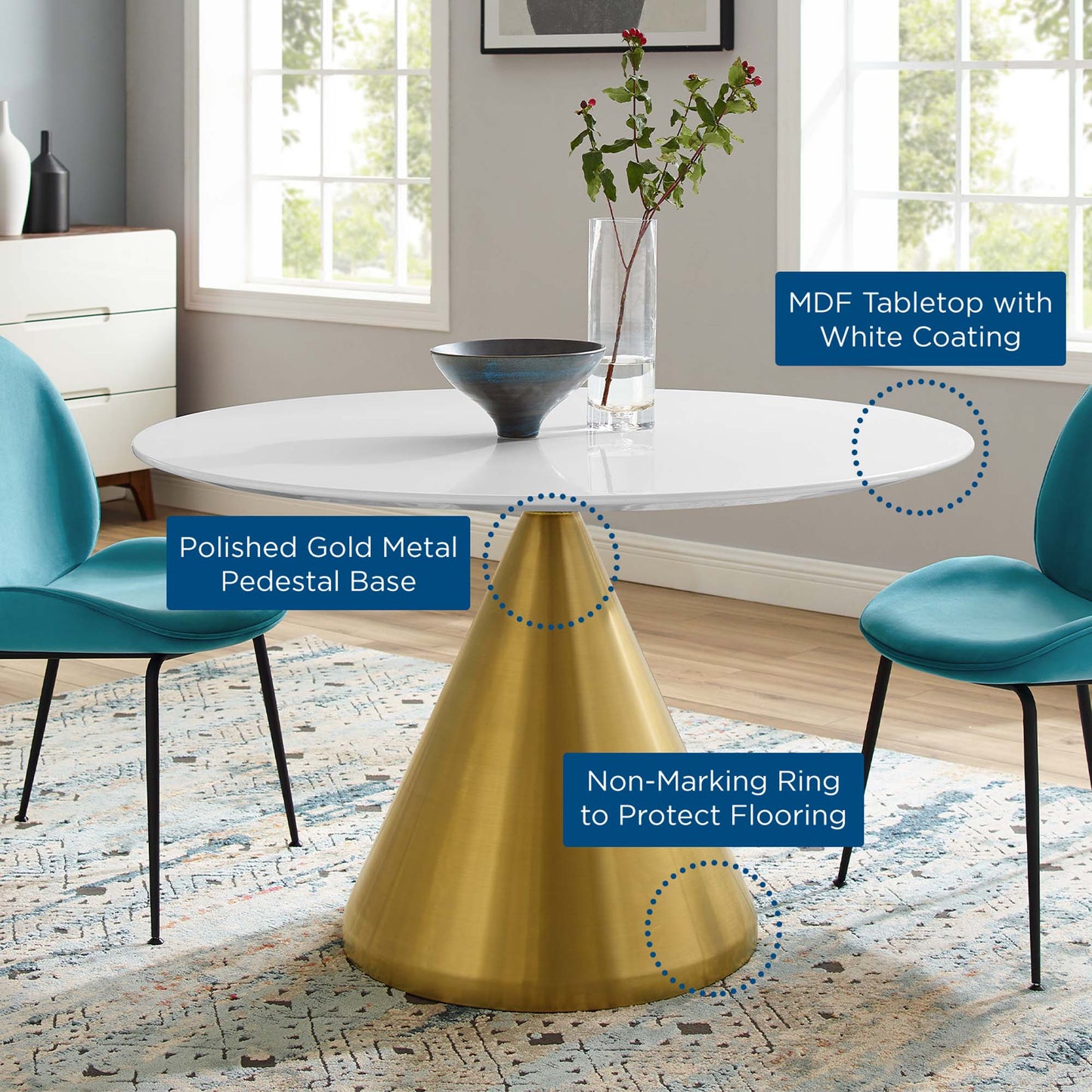 Modway Outlet Tupelo 47" Dining Table by Modway  Bar and Dining Furniture Gold White - EEI-5333-GLD-WHI