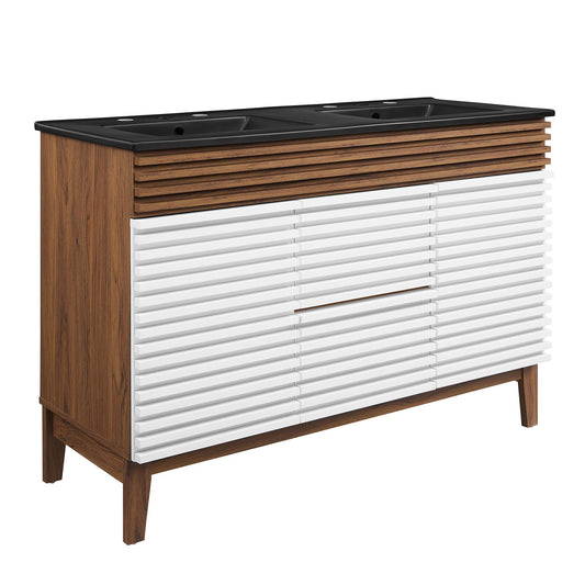 Modway Outlet Render 48" Double Sink Bathroom Vanity by Modway  Bathroom Furniture White Walnut Black - EEI-5381-WHI-WAL-BLK