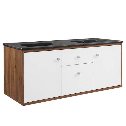 Modway Outlet Transmit 48" Wall-Mount Bathroom Vanity by Modway  Bathroom Furniture Walnut Black - EEI-5382-WAL-BLK