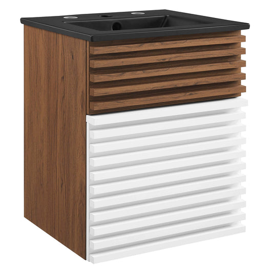 Modway Outlet Render 18" Wall-Mount Bathroom Vanity by Modway  Bathroom Furniture White Walnut Black - EEI-5390-WHI-WAL-BLK