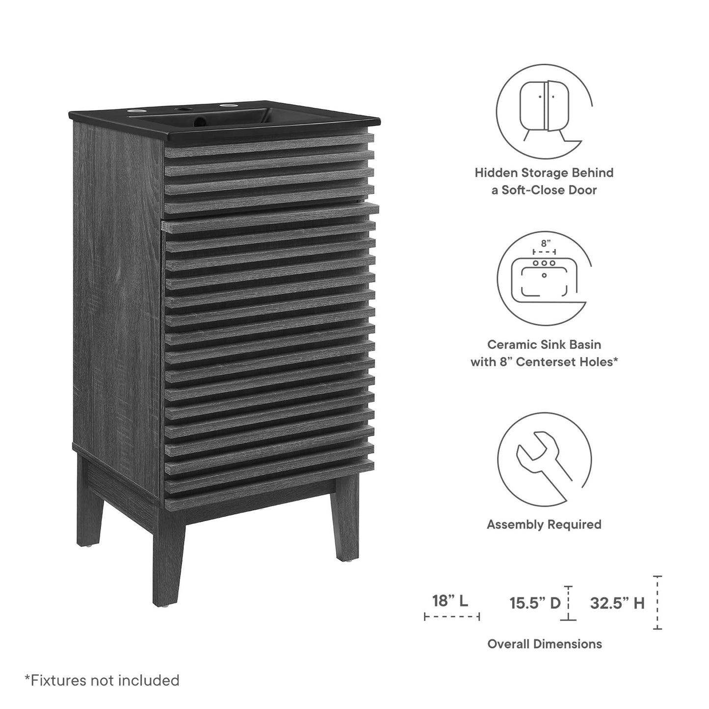 Modway Outlet Render 18" Bathroom Vanity by Modway  Bathroom Furniture Charcoal Black - EEI-5391-CHA-BLK