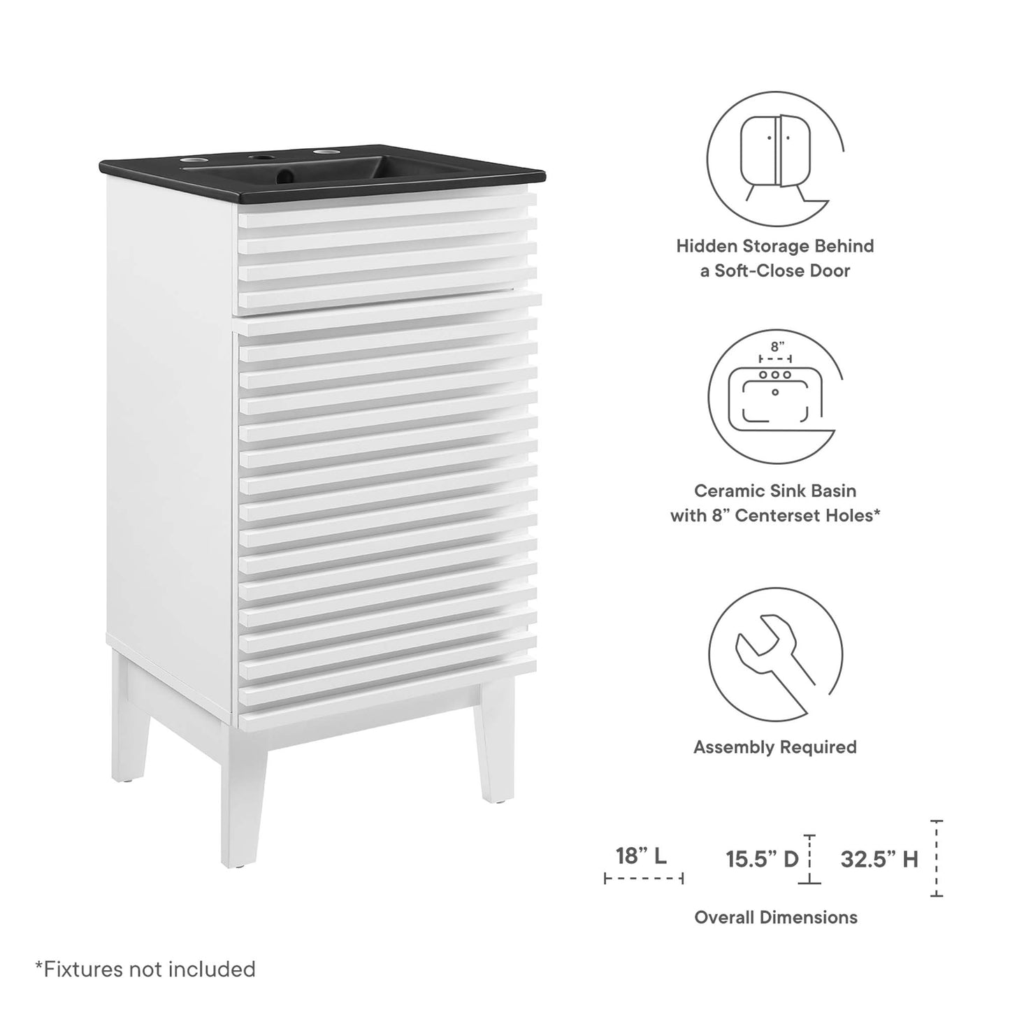 Modway Outlet Render 18" Bathroom Vanity by Modway  Bathroom Furniture White Black - EEI-5391-WHI-BLK