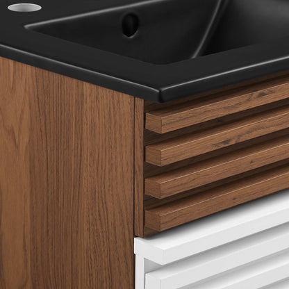 Modway Outlet Render 18" Bathroom Vanity by Modway  Bathroom Furniture White Walnut Black - EEI-5391-WHI-WAL-BLK