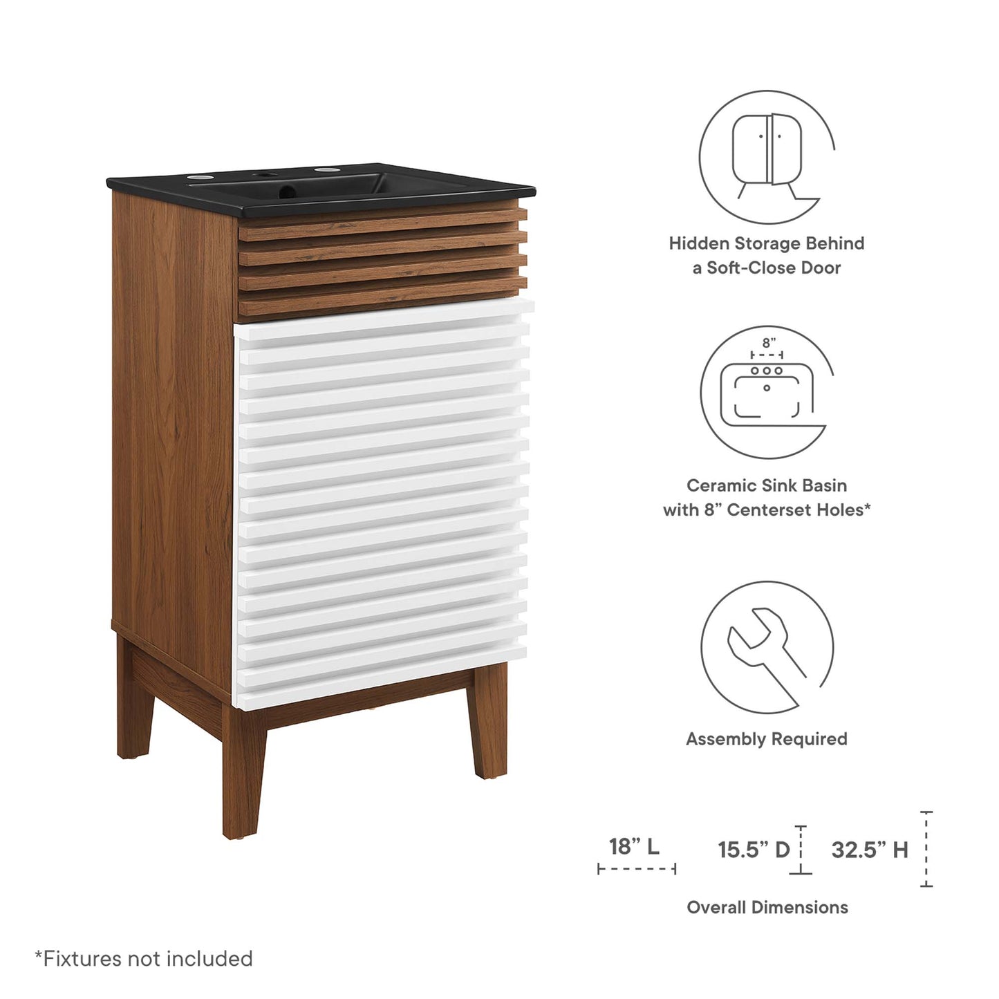 Modway Outlet Render 18" Bathroom Vanity by Modway  Bathroom Furniture White Walnut Black - EEI-5391-WHI-WAL-BLK