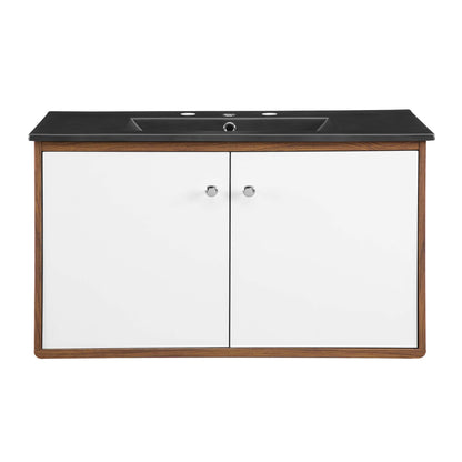 Modway Outlet Transmit 36" Wall-Mount Bathroom Vanity by Modway  Bathroom Furniture Walnut Black - EEI-5393-WAL-BLK