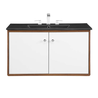 Modway Outlet Transmit 36" Wall-Mount Bathroom Vanity by Modway  Bathroom Furniture Walnut Black - EEI-5393-WAL-BLK