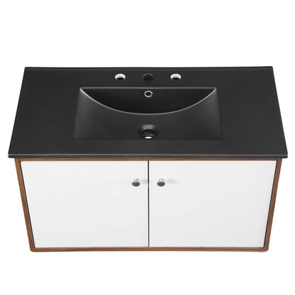 Modway Outlet Transmit 36" Wall-Mount Bathroom Vanity by Modway  Bathroom Furniture Walnut Black - EEI-5393-WAL-BLK