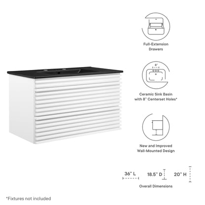 Modway Outlet Render 36" Wall-Mount Bathroom Vanity by Modway  Bathroom Furniture White Black - EEI-5395-WHI-BLK