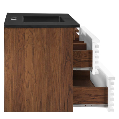 Modway Outlet Render 36" Wall-Mount Bathroom Vanity by Modway  Bathroom Furniture White Walnut Black - EEI-5395-WHI-WAL-BLK