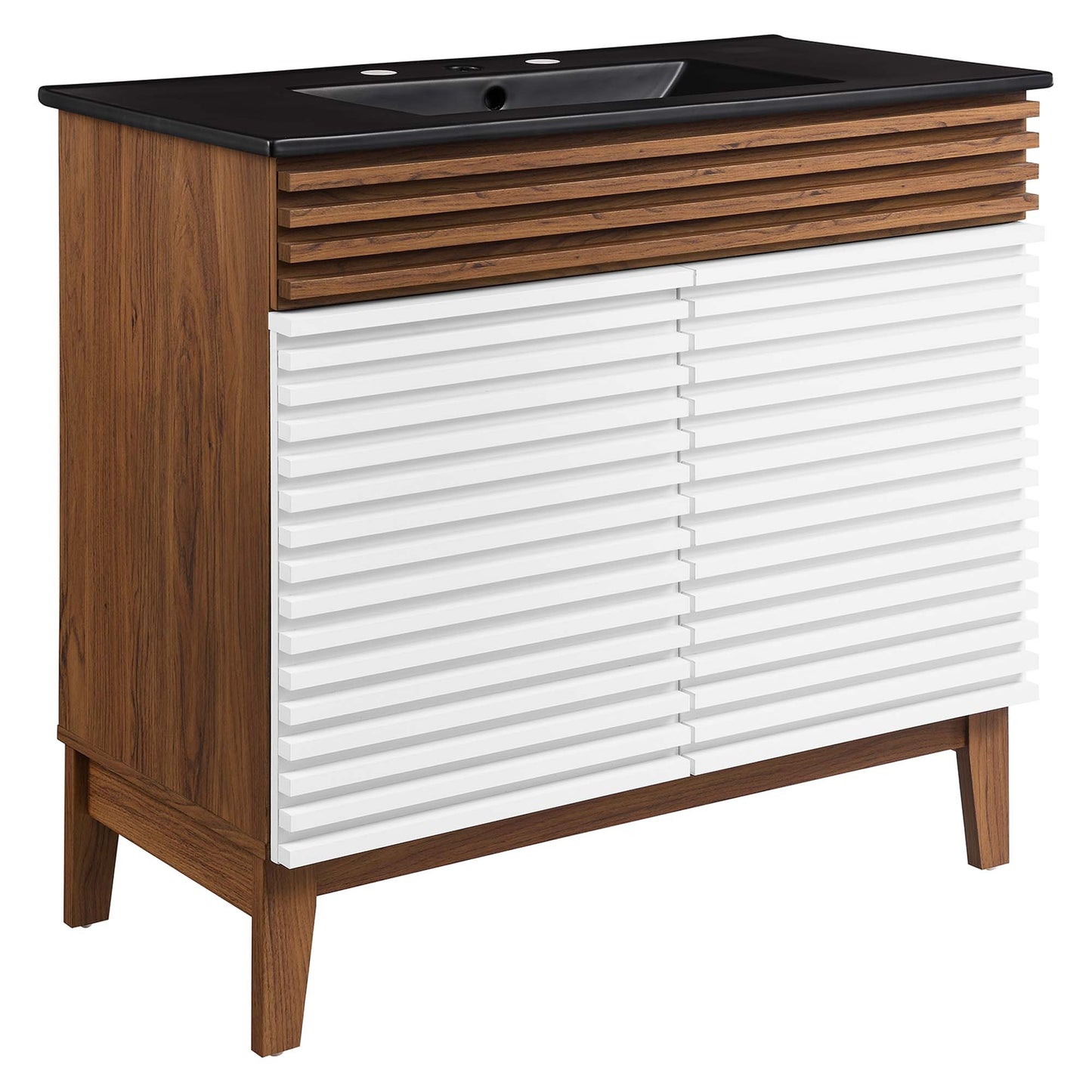 Modway Outlet Render 36" Bathroom Vanity by Modway  Bathroom Furniture White Walnut Black - EEI-5396-WHI-WAL-BLK