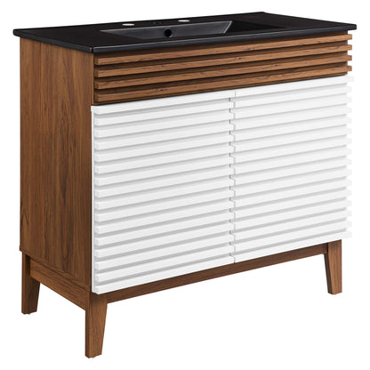 Modway Outlet Render 36" Bathroom Vanity by Modway  Bathroom Furniture White Walnut Black - EEI-5396-WHI-WAL-BLK