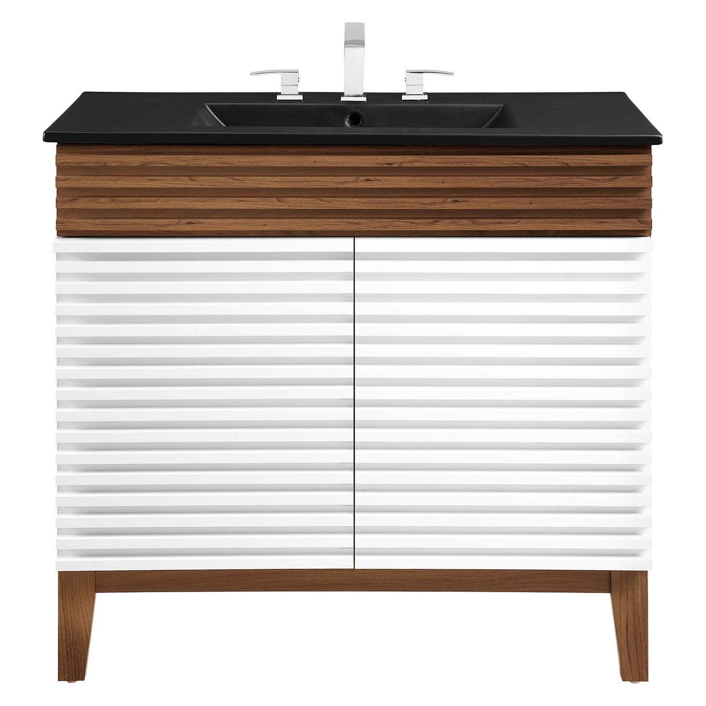 Modway Outlet Render 36" Bathroom Vanity by Modway  Bathroom Furniture White Walnut Black - EEI-5396-WHI-WAL-BLK