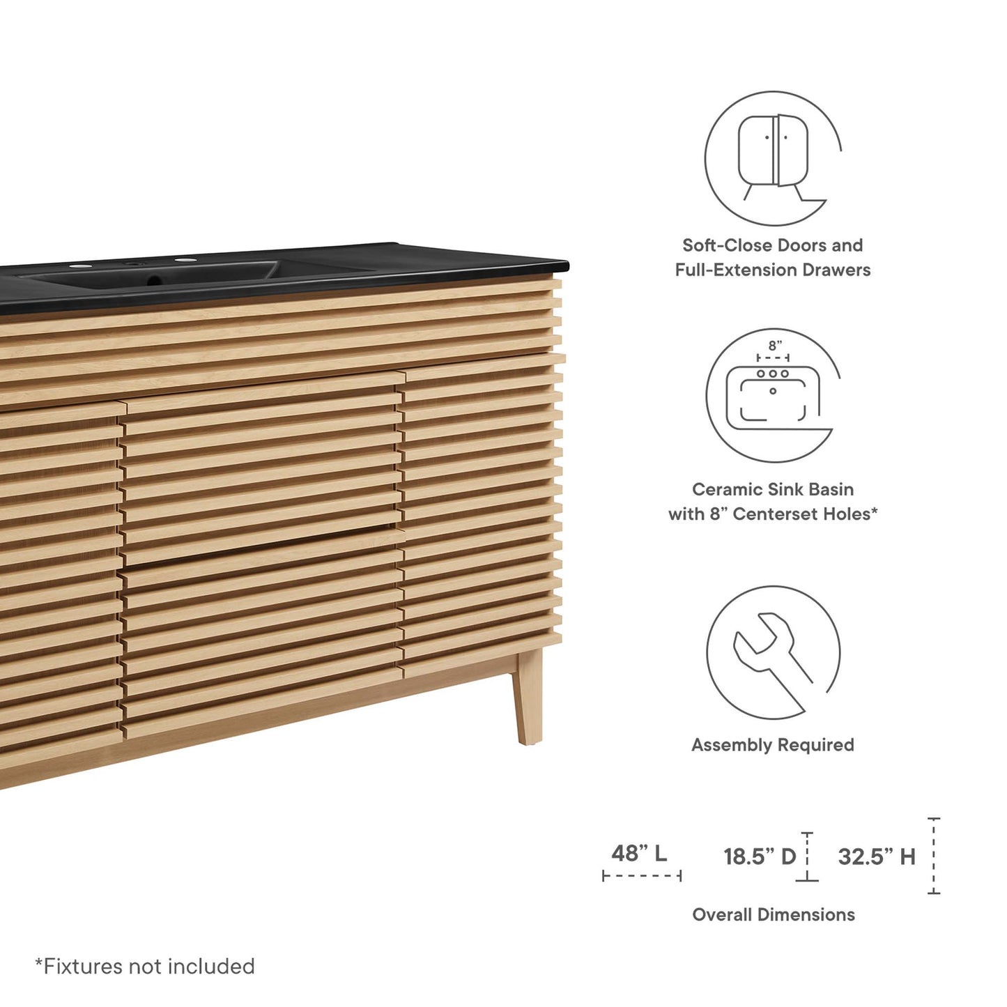 Modway - Render 48" Single Sink Bathroom Vanity by Modway  Bathroom Vanities Black - EEI-5398-OAK-BLK