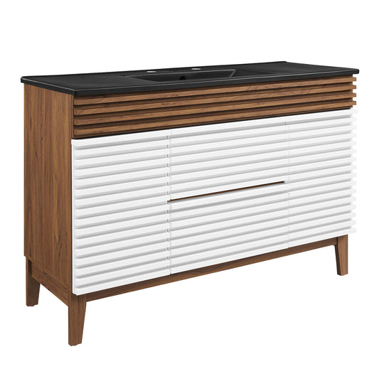 Modway Outlet Render 48" Single Sink Bathroom Vanity by Modway  Bathroom Furniture White Walnut Black - EEI-5398-WHI-WAL-BLK