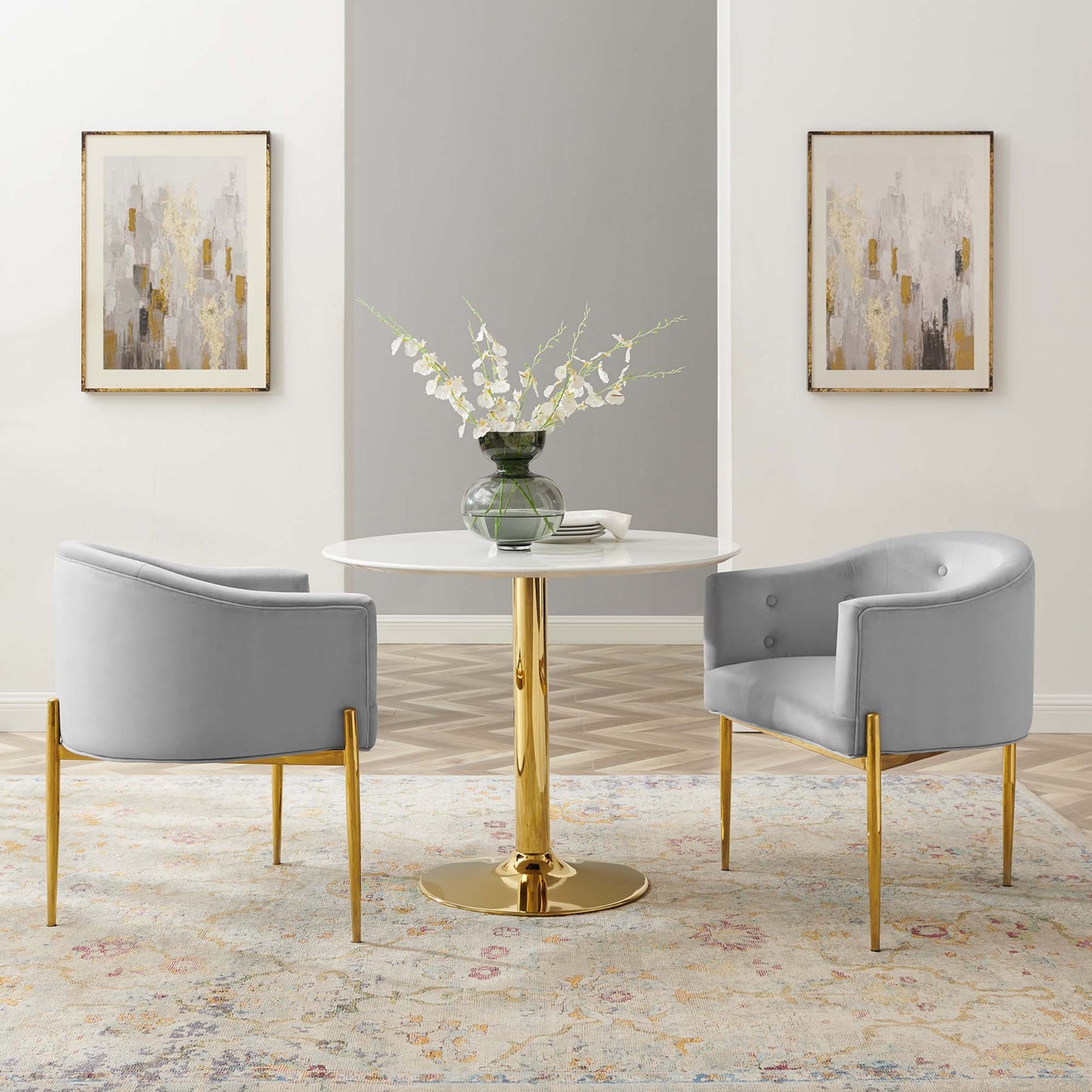 Savour tufted performance velvet accent chairs, set of 2, light gray