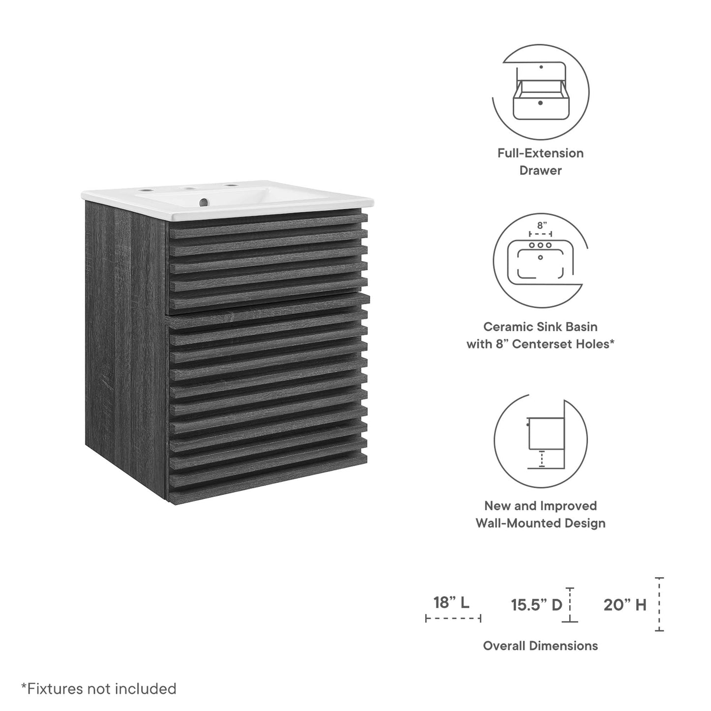 Modway Outlet Render 18" Wall-Mount Bathroom Vanity by Modway  Bathroom Furniture Charcoal White - EEI-5419-CHA-WHI