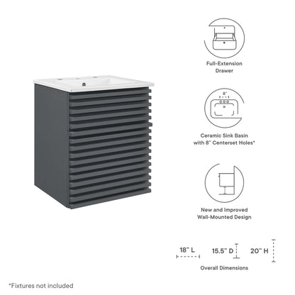 Modway Outlet Render 18" Wall-Mount Bathroom Vanity by Modway  Bathroom Furniture Gray White - EEI-5419-GRY-WHI