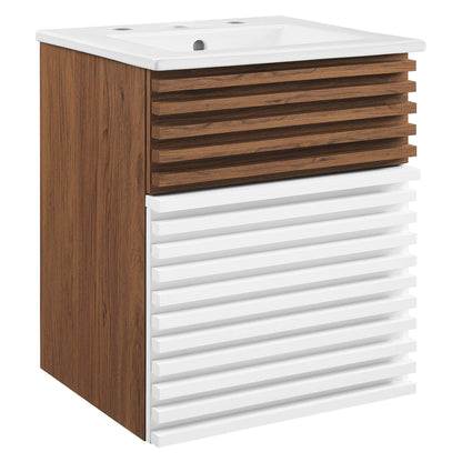 Modway Outlet Render 18" Wall-Mount Bathroom Vanity by Modway  Bathroom Furniture White Walnut White - EEI-5419-WHI-WAL-WHI