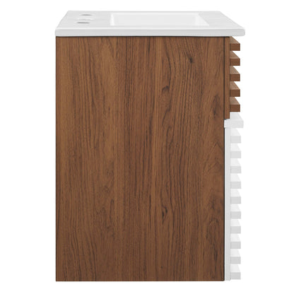 Modway Outlet Render 18" Wall-Mount Bathroom Vanity by Modway  Bathroom Furniture White Walnut White - EEI-5419-WHI-WAL-WHI