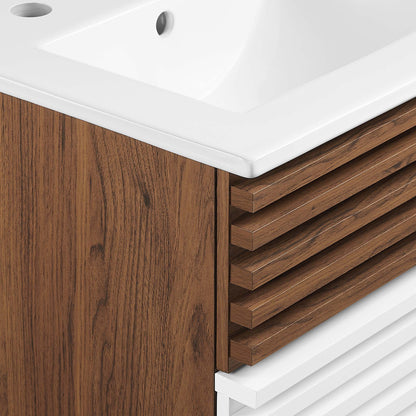 Modway Outlet Render 18" Wall-Mount Bathroom Vanity by Modway  Bathroom Furniture White Walnut White - EEI-5419-WHI-WAL-WHI