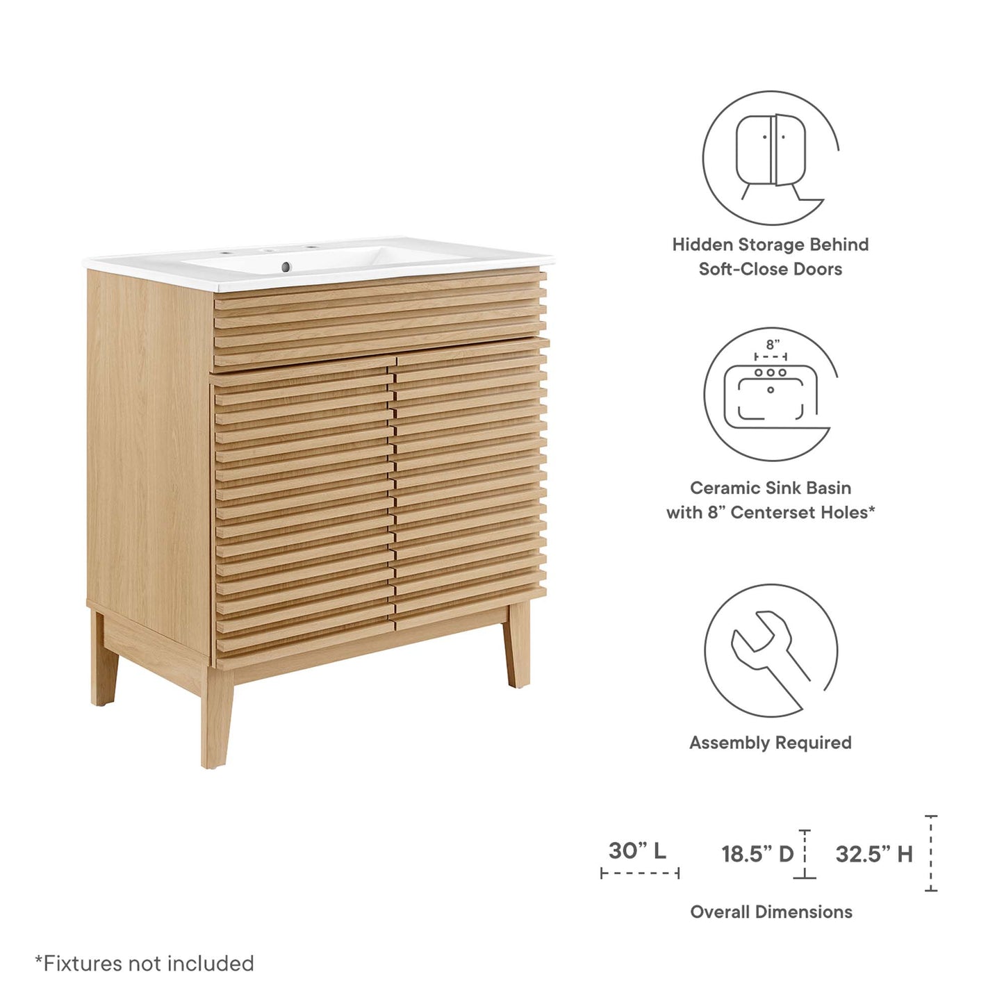 Modway - Render 30" Bathroom Vanity Cabinet by Modway  Bathroom Vanities White - EEI-5422-OAK-WHI