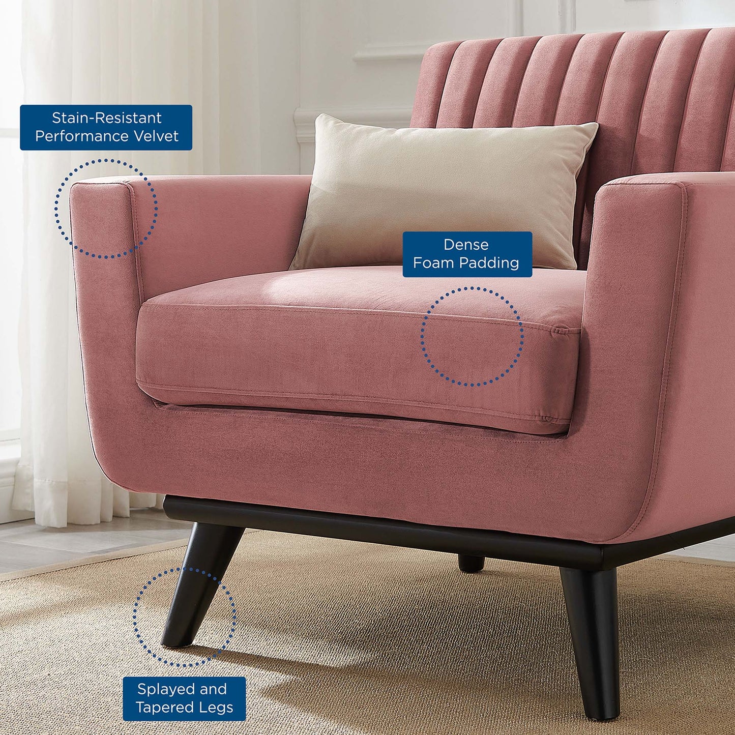 Modway Outlet Engage Channel Tufted Performance Velvet Armchair by Modway  Living Room Furniture Dusty Rose - EEI-5457-DUS