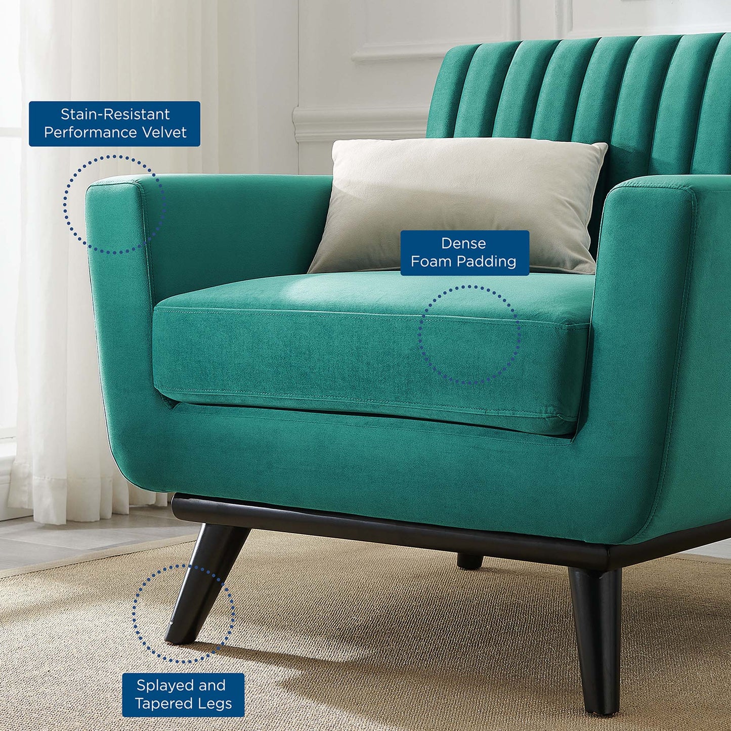 Modway Outlet Engage Channel Tufted Performance Velvet Armchair by Modway  Living Room Furniture Teal - EEI-5457-TEA