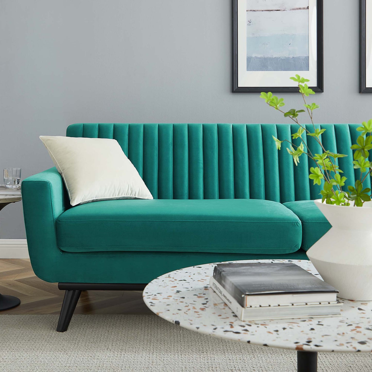 Modway Outlet Engage Channel Tufted Performance Velvet Sofa by Modway  Living Room Furniture Teal - EEI-5459-TEA