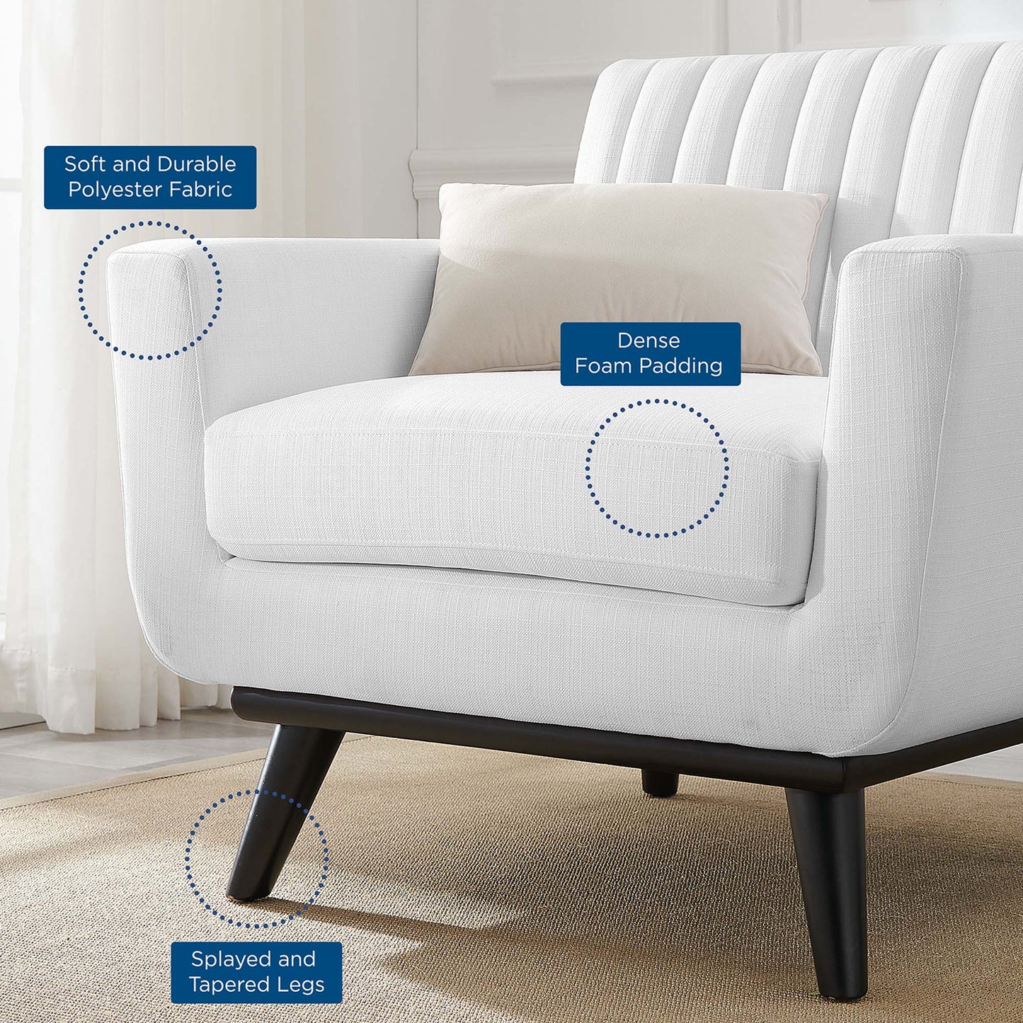 Modway Outlet Engage Channel Tufted Fabric Armchair by Modway  Living Room Furniture White - EEI-5460-WHI