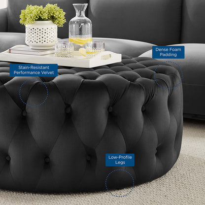 Modway - Amour Tufted Button Large Round Performance Velvet Ottoman by Modway  Living Room Sofas and Armchairs Black - EEI-5469-BLK