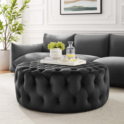 Modway - Amour Tufted Button Large Round Performance Velvet Ottoman by Modway  Living Room Sofas and Armchairs Black - EEI-5469-BLK