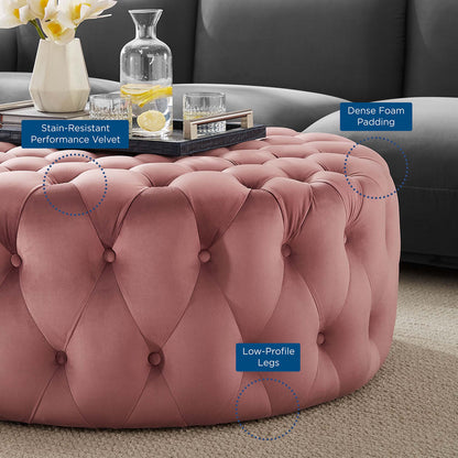 Modway - Amour Tufted Button Large Round Performance Velvet Ottoman by Modway  Living Room Sofas and Armchairs Red - EEI-5469-DUS
