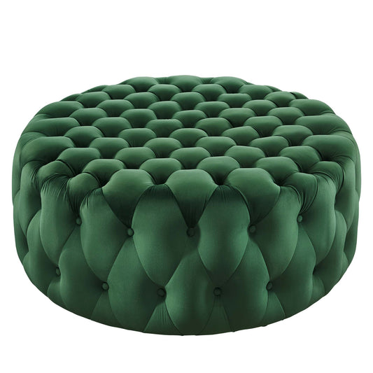 Modway - Amour Tufted Button Large Round Performance Velvet Ottoman by Modway  Living Room Sofas and Armchairs Green - EEI-5469-EME