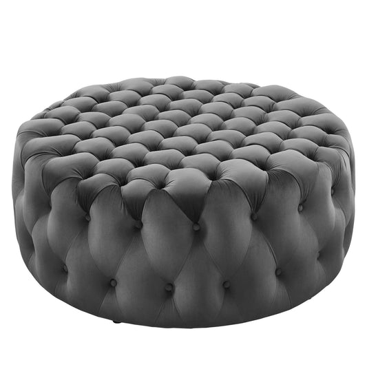 Modway - Amour Tufted Button Large Round Performance Velvet Ottoman by Modway  Living Room Sofas and Armchairs Gray - EEI-5469-GRY