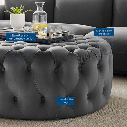 Modway - Amour Tufted Button Large Round Performance Velvet Ottoman by Modway  Living Room Sofas and Armchairs Gray - EEI-5469-GRY