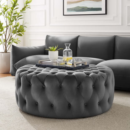 Modway - Amour Tufted Button Large Round Performance Velvet Ottoman by Modway  Living Room Sofas and Armchairs Gray - EEI-5469-GRY