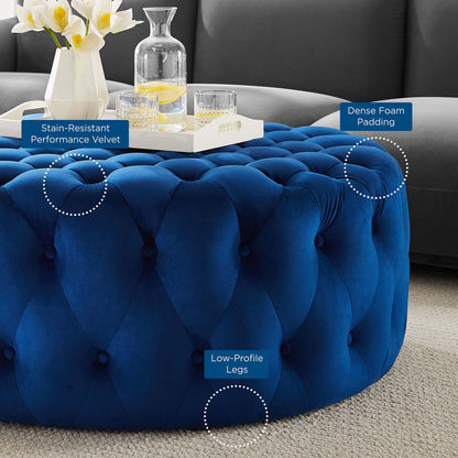 Modway - Amour Tufted Button Large Round Performance Velvet Ottoman by Modway  Living Room Sofas and Armchairs Blue - EEI-5469-NAV