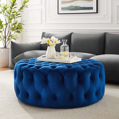 Modway - Amour Tufted Button Large Round Performance Velvet Ottoman by Modway  Living Room Sofas and Armchairs Blue - EEI-5469-NAV